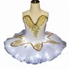 Bühnenkleidung Weißes Schwanensee-Ballettkleid für Mädchen 2023 LED-Licht Tutu Kinder Flauschige fluoreszierende Nachtclub-Kleidung Tanzkostüm