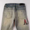 Denim Amiryes Jeans Designer Pants Man new high-street fashion brand worn-out torn jeans men's plaid embroidered elastic slim pants 4AAJ