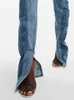 Mode Jeans för damer Slim Deconstruct Panel Patchwork Hög midja Split Blå Långa jeansbyxor Höst
