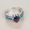 Anéis de casamento Feminino da moda Purple Heart Crystal Ring Charm Silver Color for Women Luxury Bride Blue Opal Engagement