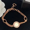 Adjustable Women Bracelet Rose Gold Link Chain with Diamond Circle Elaborate Geometry Hand Jewelry