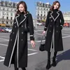 Mezclas de lana para mujer, abrigo negro de otoño e invierno, chaquetas largas holgadas de estilo coreano elegante con doble botonadura y gruesa cálida para mujer 2023