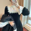 Casual Dresses French Retro Black Midi Women Elegant Korean Autumn Slim Lace Evening Party Velvet kvinnlig söt 230223