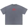 23ss été vous êtes en retard t-shirt imprimé t-shirt lavé Vintage hommes femmes gris grande taille mode rue décontracté Art coton t-shirt 863