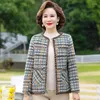 女性用ジャケットツイードビンテージ格子縞のジャケットコート女性用スプリングエレガント長袖織りトップ秋の女性ファッションアウトウェア5xl