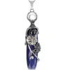 Pendentif Colliers FYJS Unique Plaqué Argent Fleur Forme Géométrique Améthystes Pierre Lien Chaîne Collier Lapis Lazuli Bijoux