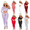 Women's Tracksuits Women Solid Crop Tops Off-shoulder Bell Bottom Skinny Jogger Sweatpant Suit Two Piece Set Sport Matching Outfit DropWomen