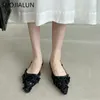 Сандалии Suojialun 2022 Модные цветочные кружевные женщины неглубокая скольжение на балетных туфлях Slingback.