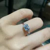 Klusterringar j623 aquamarine ring fina smycken ren 18k guld naturblå 6,1 mm ädelstenar