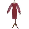 Robes décontractées femmes élégantes solide maille Patchwork robe de soirée automne hiver dame grande taille col rond manches longues 3D fleur genou-longueur