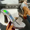 Sandaler trendiga mode kvinnliga bowknot sexiga tofflor 2022 Summer tofflor Kvinnor Platform Crystal Tjock High Heels Shoes Woman Z0224