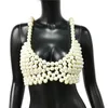 Czołgi damskie seksowne mody Pearls paski uprawne dla kobiet bez pleców głębokie V Neck Camisole Eleganckie damskie bielą rękaw