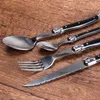Yemek takımı setleri paslanmaz çelik biftek bıçağı taşınabilir çatal seti renkli pp tutamak sofra takımı batı kepçesi 4pcs/set