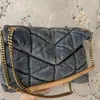 7A LOULOU Sac Puffer Nubuck En Cuir Épaule Sac À Main Denim Lavé Luxurys Designers Femmes Jeans Fourre-Tout Sac À Main En Cuir De Vache Givré Cowboy Messenger