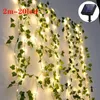 Decorative Flowers Solar Rattan Lights Outdoor Realistic Plants String Light LED Lamp For Wedding Christmas Courtyard Green