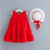 Mädchenkleider Kinder Sommer ärmellosen runden Nackenkleid Girls Weste Vollfarbe Kleidung Baby Kinder Fashion 2 Stücke Freizeitparty