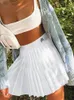 Skirts Waatfaak White Pleated Skirt Short Woman Elastic Waist Mini Skirts Sexy Casual Summer Embroidery Y2K Tennis Skirt Preppy 90S 230223