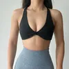 Tenue de yoga CHRLEISURE Soutien-gorge de sport à dos croisé Conception plissée Sous-vêtements de fitness Femmes Naked Feeling Athletic Tank Top Sexy Hollow Workout Vest