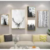 Arte da parede Imprimir pintura minimalista sala de estar imagem escandinava Deer Eagle Black White Landscape Canvas Poster Nórdico Woo