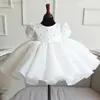 女の子のドレスベビーガールズプリンセス服のための1歳の誕生日ドレスフラワーガールふわふわベスティドスキッズパーティードレス2023女の子ボウホワイトボールガウンW0224