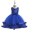 Flickaklänningar 2023 SALE Summer Kids Girls Dress Birthday Party Wedding Ball Gown Elegant Red Sleeveless Princess för 2-10T