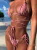 Costumi da bagno da donna Estate 2023 Bikini Luxury Biquini Pieghe Set Costume da bagno Costume da bagno High Grade Champagne s Beach 230224