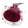 Headpieces 4XBE Fascinators Hats Solid Color Feather Flower Pillbox Hat Cocktail Tea Party Headwear With Veil For Girls And Women
