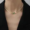 Chaînes rétro vert papillon collier ras du cou luxe titane acier Miami cubain lien clavicule étanche bijoux pour femmes