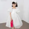 Flickans klänningar Puff Sleeve Sheer Dress White Pageant Princess Dresses For Girls Luxury Elegant Birthday Clothing Comes Kids Summer 2023 W0224