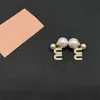 Bright Plump Pearls Ear Stud Women Letter Charm with Diamond Pendant Lady Retro Fashion Earrings