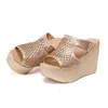 Sandaler Yaerni High Heel Sandals for Women Summer Peep Toe Lace Mesh Wedge Heels Sandal Women Shoes Z0224