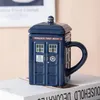 Mokken creatieve cabine vorm keramiek met deksels gepersonaliseerde blauwe rode koffiemelkbekers grappige mug cup voor vrienden paar geschenken