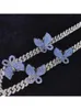 Link Chain 12mm CZ Stone Miami Cuban Link Chain Blue Butterfly Bracelet Hip Hop Rock Iced Out Bling Women Men Anklet Jewelry 2022 New G230222