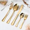 Dinnerware Sets Kitchen Tableware Black Gold Cutlery Set 5pcs Stainless Steel Forks Knives Spoon Dinner