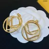 Double F Gold Studs Diamond Big Hoop Earrings Designer Jewelry Earring Rhinestone Dangler Two Wear Style With Box