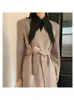 Kadın Ceketleri Tek Düğme Çiftli Uzun Yün Yüzlü Palto Kadınlar Korece V Kış V Boyun Bağlama Kemeri Gevşek Siyah 100 Yün Kat 230223