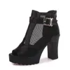 Sandales 2020 Chaussures féminines Poisson Bouche à la bouche Sandales Femmes Mesh Highheed épais avec des bottes froides en maille creux d'été Z0224