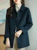 Womens Jackets Woolen Coat Slim Fashion Office Lady Square Collar Single Breasted Winter s for Women Widewaisted Pocket Black 230224