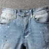 Amirres dżinsy designer spodnie Man moda marka jasna kolor myjka dżinsowa woda rozpryskiwanie atrament stretch zrób stare otwory rozciągnij Slim Fit Mała stopa High Street Jean B94m