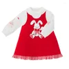 Abiti da ragazza Primavera Abito con cinturino per bambini Cartoon Bowknot Ricamo Vestido Abiti corti Vestidos Cortos Abbigliamento per bambini Ragazze