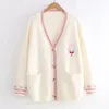 Malhas femininas Tees Azyt Cartoon Bordado Rabbit Knit Cardigan fêmea Spring Autumn Autonário de malha solteira Cardigan Cardigan Pull Femme 230223