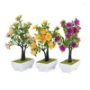 Decorative Flowers 16Heads Artificial Rose Flower Small Tree Green Leaves Potted Bonsai Christmas Festive Party Home Decoration Fake