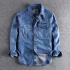 패션 남성 셔츠 롱 슬리브 상단면 빈티지 데님 셔츠 재킷 맨스 의류 봄 플러스 크기 m-xxxl blue