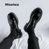 Chaussures habillées Misalwa Mid Heel Hommes Oxford Cuir Verni British Bureau Formelle Laceup Noir 230224