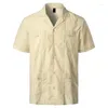 Men's Casual Shirts Cuban Camp Guayabera Shirt Men Short Sleeve Button Down Embroidery Mens Soft Breathable Solid Color Beach