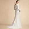 Party Dresses Simple Mermaid Button Wedding Long Sleeves Ivory Muslim Bridal Gowns for Bride Satin Lace Vestidos De Novia 2023 230224