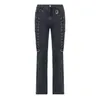 Jeans pour femmes Weekeep gothique jambe maigre femmes Style punk à lacets taille basse mode Denim crayon pantalon Y2k foncé esthétique pantalon décontracté 230224