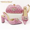 Dress Shoes Latest Summer Coming Green Color High Heels And Bag To Matching Decorate With Rhinestone Slipper For Royal Wedding