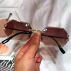 Sunglasses New Diamond Cutting Rimless Small Square Sunglasses For Women Vintage Luxury Brand Alloy Gradient Brown Sun Glasses Men Eyewear G230223