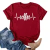 Women's T Shirts Coffee Heartbeat Line Funny Cartoon Women T-shirt Vintage Harajuku Cotton Tshirt för toppar